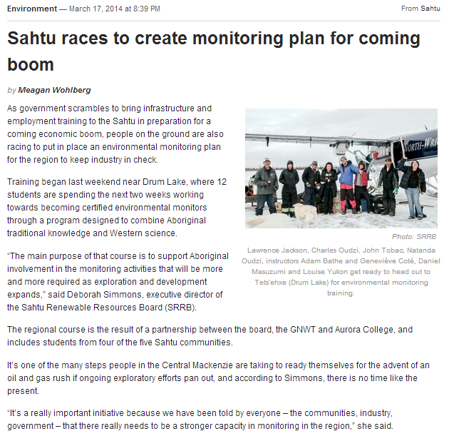 Sahtu races to creat monitoring plan for coming boom