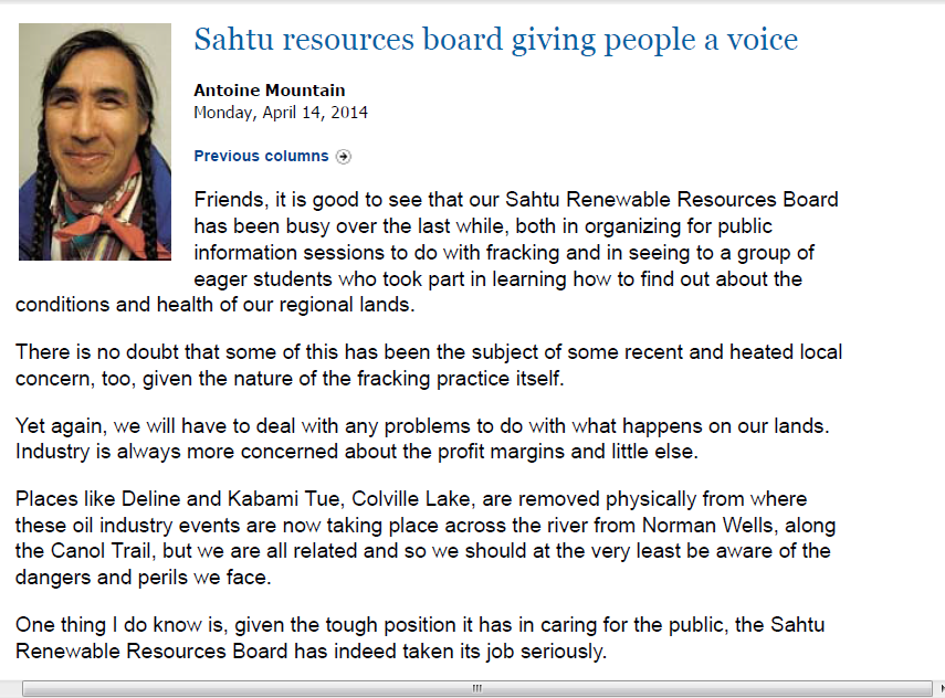 sahtu board giving people a voice