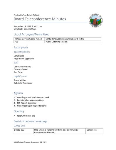 22-09-15 SRRB Teleconference Minutes