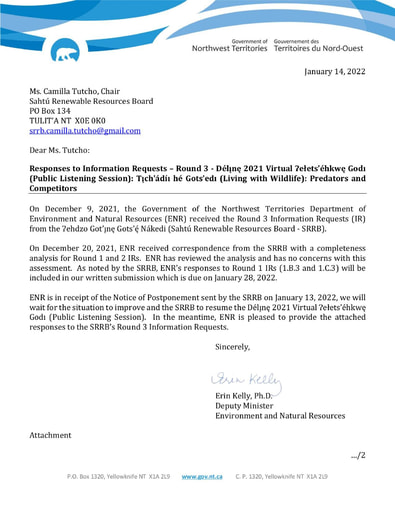 22-01-14 ENR-SRRB Letter-Délı̨nę 2021 PLS Postponement