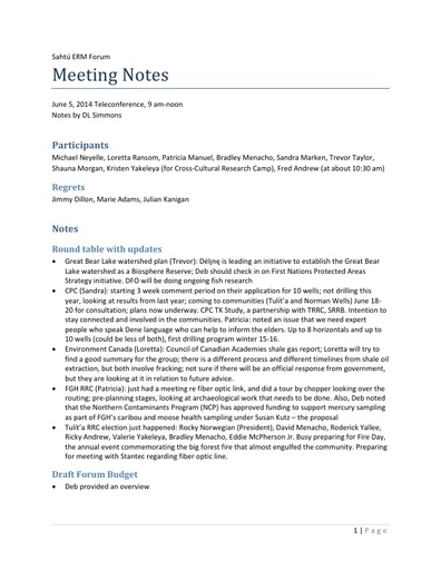 2014-06-05 Teleconference Notes