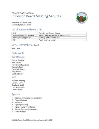 23-11-03 to 05 SRRB In-person Meeting Minutes