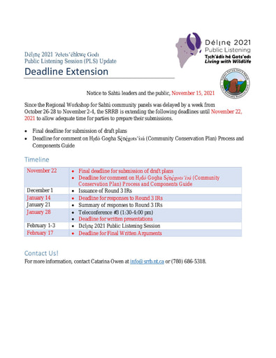 21-11-15 Délı̨nę 2021 PLS Update - Deadline Extension