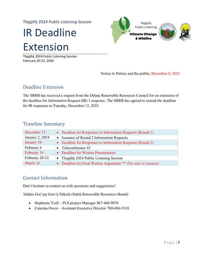 23-12-06 Tłegǫ́hłı̨ 2024 PLS Notice   Deadline Extension IR #1