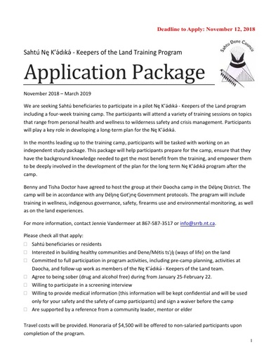 Nę K'ǝ́dıkǝ́ Application Package