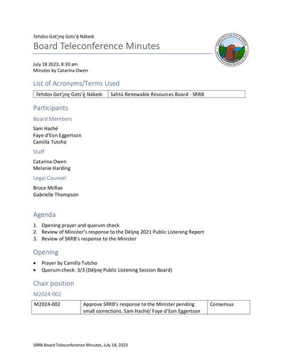 23-07-18 SRRB Teleconference Minutes
