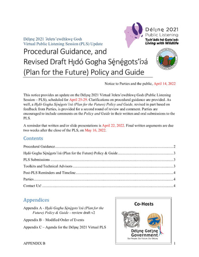 22-04-14 Délı̨nę 2021 PLS Procedural Guidance and HGS Policy Guide