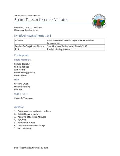 22-11-29 SRRB Teleconference Minutes