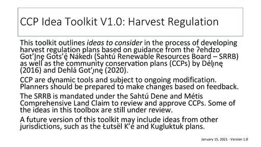 21-01-15 Harvest Regulation Planning Toolkit