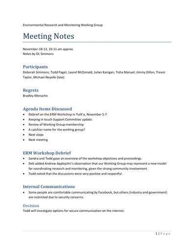 2013-11-18 Teleconference Notes