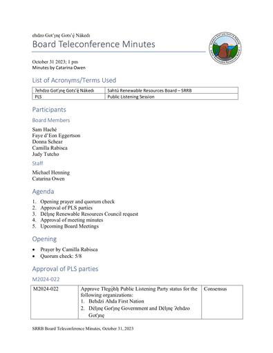 23-10-31 SRRB Teleconference Minutes