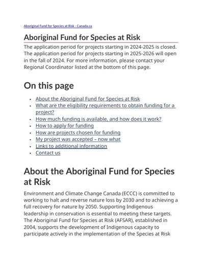 Aboriginal Fund for Species at Risk