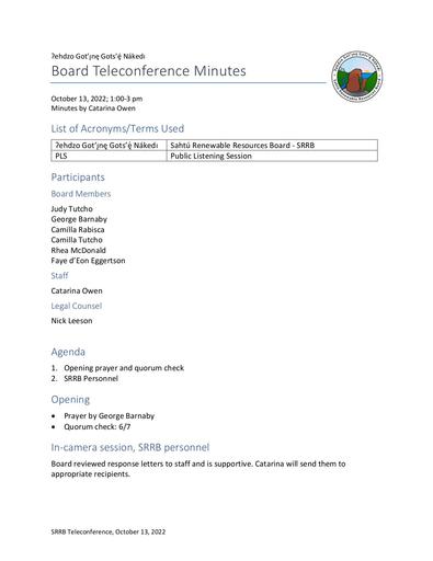 22-10-13 SRRB Teleconference Minutes