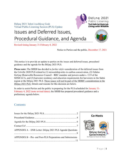 21-12-17 Délı̨nę 2021 PLS Notice - PLS Issues, Deferred Issues, Procedural Guidance, Agenda