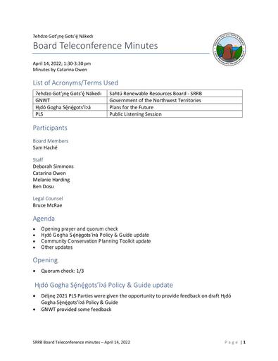 22-04-14 SRRB Teleconference Minutes