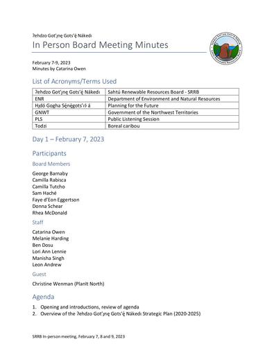 23-02-07 to 09 SRRB In Person Board Meeting Minutes