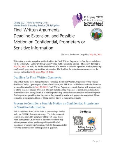 22-05-16 Délı̨nę 2021 PLS - Final Written Arguments and Possible 12.21 Motion