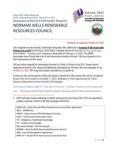 21-10-22 Norman Wells - Délı̨nę 2021 PLS IR2 Responses