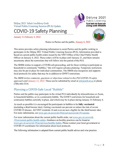 22-01-06 Délı̨nę 2021 PLS Notice COVID-19 Safety Planning