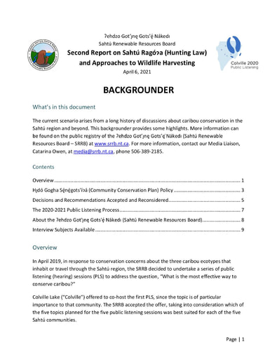 21-04-07 SRRB Media Backgrounder - Second Colville 2020 PLS Report