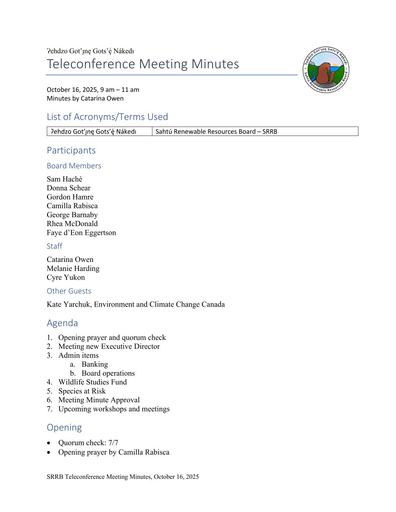 25-10-16 SRRB Teleconference Minutes
