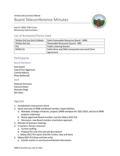 22-07-27 SRRB Teleconference Minutes