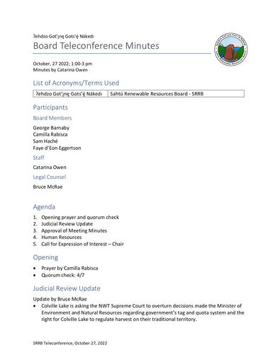 22-10-27 SRRB Teleconference Minutes