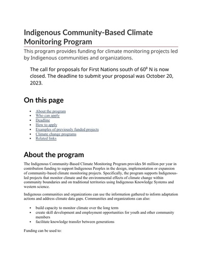 Indigenous Community Based Monitoring Funding