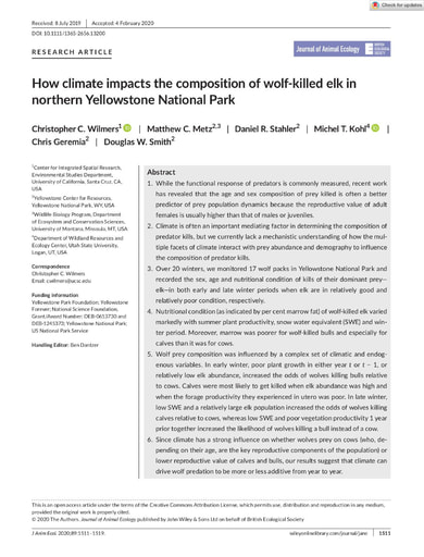 Délı̨nę Appendix 6 Wilmers, Chris How climate change impacts the composition of wolf-killed elk